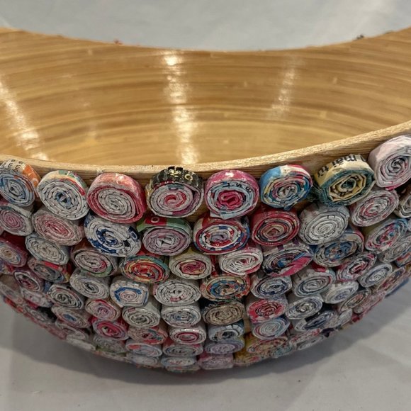 Rare Made By Humans Large 18 In Recycled Paper Spirals Bamboo Basket - Picture 3 of 10